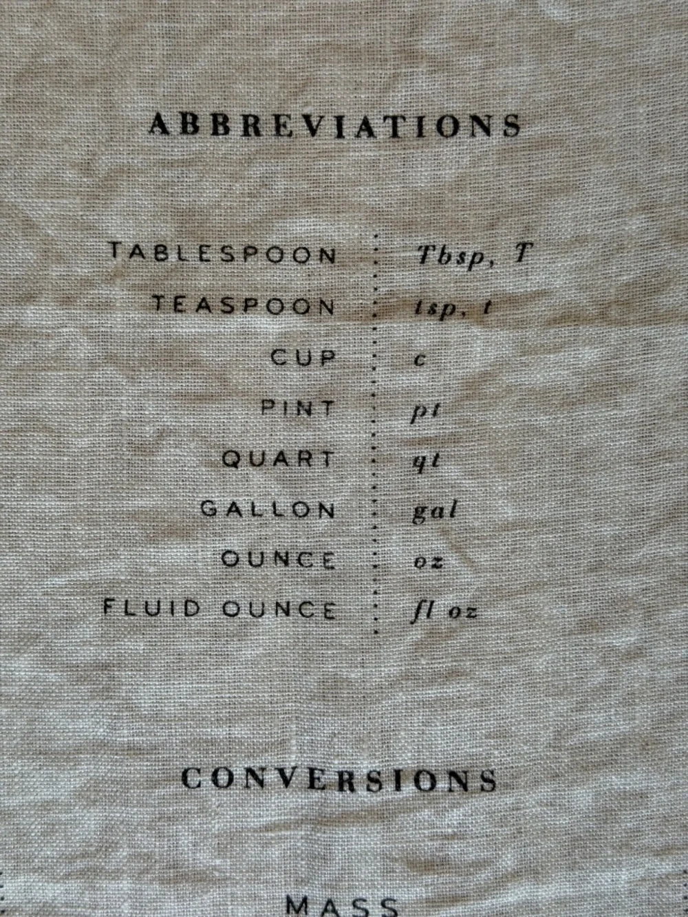 Sir/Madam “Measures” 100% Pure Linen Cooking Conversion Tea Towel NWOT
